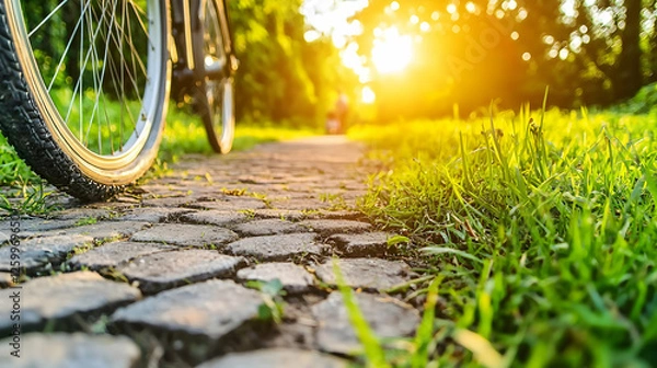 Obraz Sunset Bicycle Ride on a Cobblestone Path