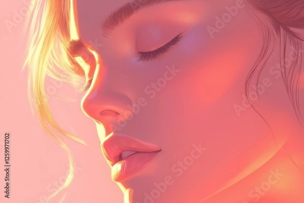 Fototapeta Close up of a womans face in warm golden light