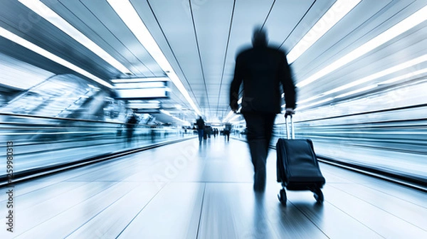 Obraz Blurred Motion of a Businessman Rushing Through Airport Corridor