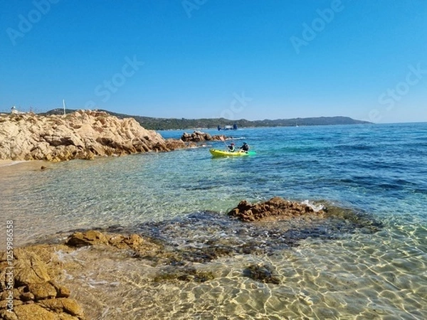 Obraz explore a lonely island in corsica by kayak (ile piana, corsica)
