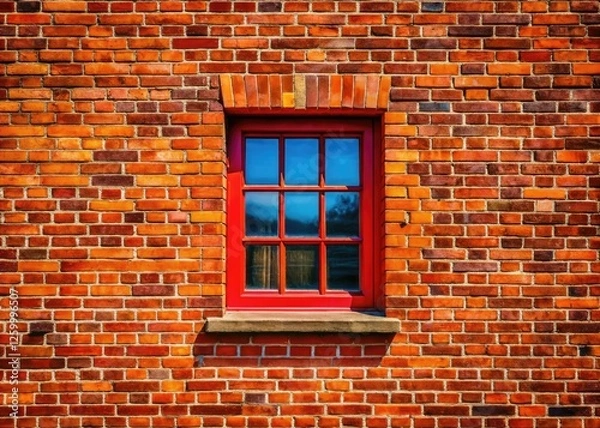 Fototapeta Architectural photography featuring a red brick building's window, highlighting exterior design and urban context.