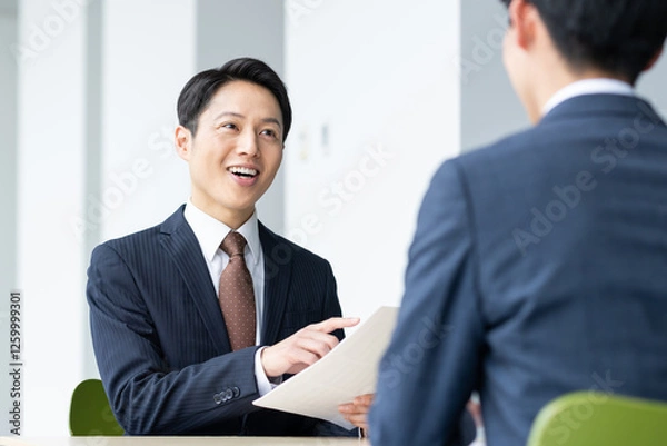 Fototapeta 打ち合わせをするビジネスマン　撮影協力:スカパー東京メディアセンター