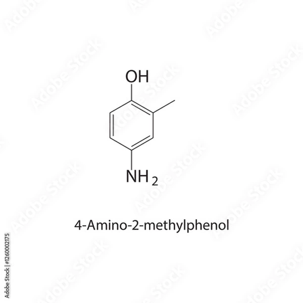 Fototapeta 4-Amino-2-methylphenol skeletal structure.Aminophenol derivative compound schematic illustration. Simple diagram, chemical structure.
