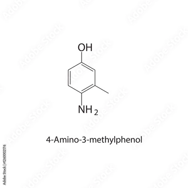 Fototapeta 4-Amino-3-methylphenol skeletal structure.Aminophenol derivative compound schematic illustration. Simple diagram, chemical structure.