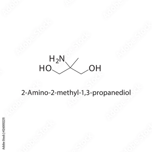Fototapeta 2-Amino-2-methyl-1,3- propanediol skeletal structure.Amino alcohol compound schematic illustration. Simple diagram, chemical structure.
