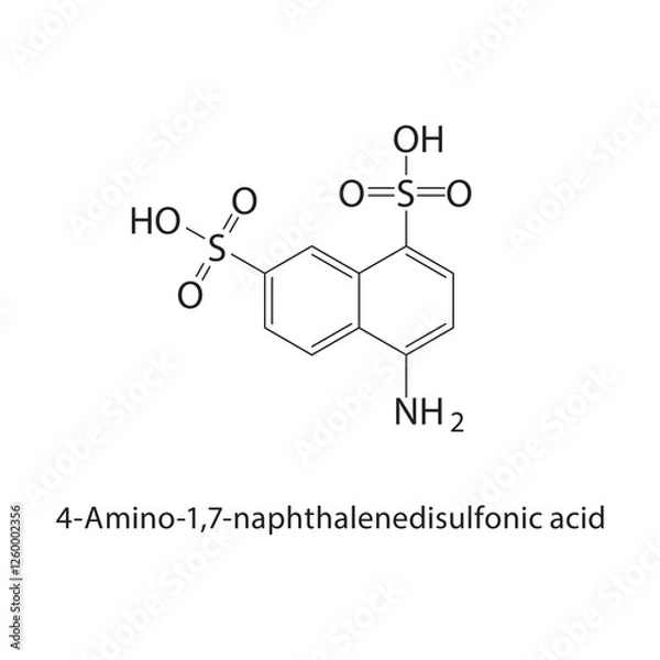Fototapeta 4-Amino-1,7-naphthalenedisulfonic acid skeletal structure.Naphthalenedisulfonic acid derivative compound schematic illustration. Simple diagram, chemical structure.