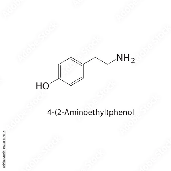 Fototapeta 4-(2-Aminoethyl)phenol, Tyramine skeletal structure.Phenylethanolamine derivative compound schematic illustration. Simple diagram, chemical structure.