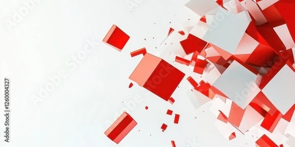 Fototapeta Abstract arrangement of red and white floating cubes in space