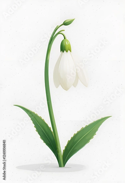 Fototapeta a spring flower with white petals and green leaves. It symbolizes the awakening of nature and brings a mood of freshness and joy.