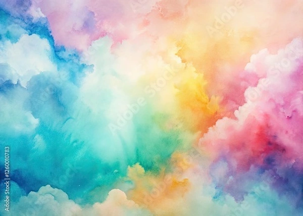 Fototapeta Fluid pastel colors blend in a gentle, dreamy watercolor texture, ideal for whimsical digital art.