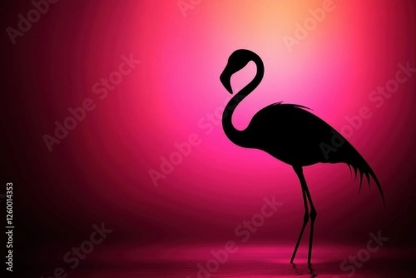 Fototapeta Silhouette of a flamingo standing in pink and black lighting