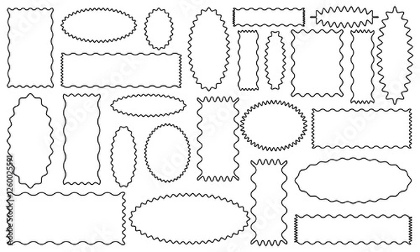 Fototapeta Zig zag wavy edge rectangle frame or border shapes set. jagged geometric rectangular. Abstract elements for promo material, web template, stickers, or social media, Vector illustration.