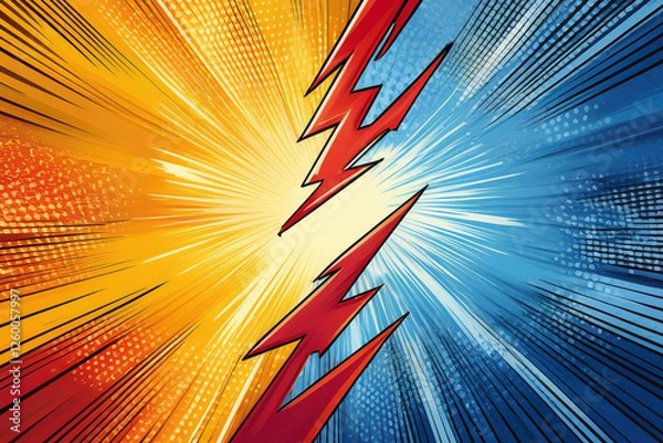 Obraz Cartoon comic background. Royalty high-quality free best stock of fight versus competition poster with halftone effect retro pop art style, light stripes for comics book, advertising design, poster