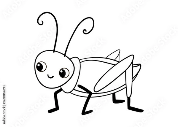 Fototapeta Cute black and white grasshopper on a white background. Vector illustration with insect in cartoon style.