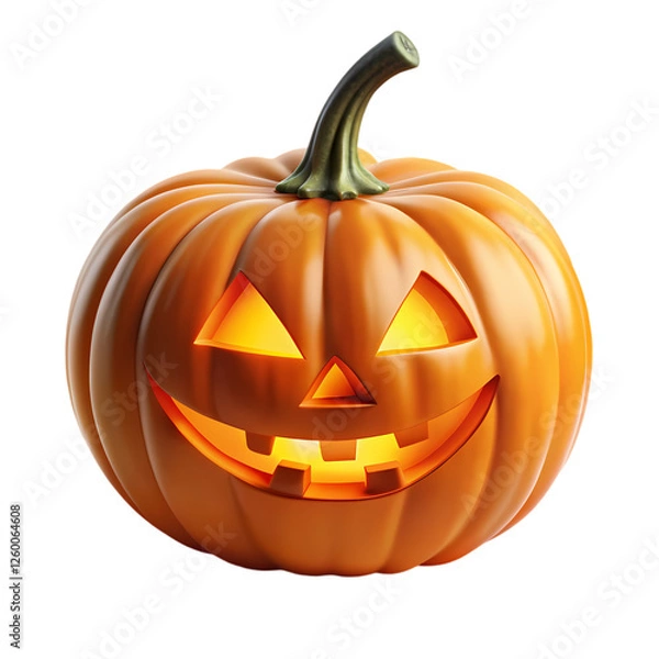 Fototapeta Spooky halloween jackolantern pumpkin with glowing face festive autumn on transparent background 3d