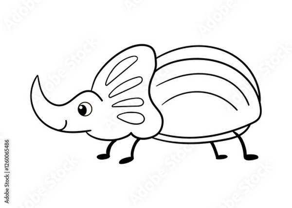 Fototapeta Cute black and white stag beetle on a white background. Vector illustration with insect in cartoon style.