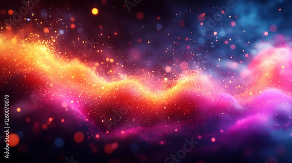 Fototapeta Abstract representation of Holi festival, with colorful splashes and dynamic shapes, digital art, with a focus on energy and joy, glowing effects 