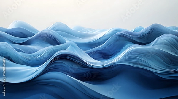 Fototapeta An abstract representation of water conservation, with flowing blue tones and geometric shapes, modern art, with a futuristic and innovative feel, glowing effects 