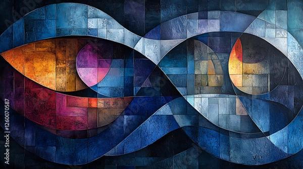 Obraz An abstract representation of water conservation, with flowing blue tones and geometric shapes, modern art, with a futuristic and innovative feel, glowing effects 