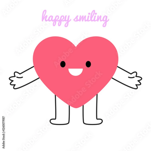 Fototapeta Hand drawn cartoon happy smiling heart character with lettering. Symbol for holiday, friendship, and relationship themes. Isolated vector illustration