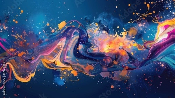 Fototapeta Vibrant Abstract Swirls with Colorful Splashes on Blue