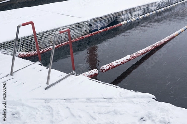 Fototapeta Winter swimming pool snowfall