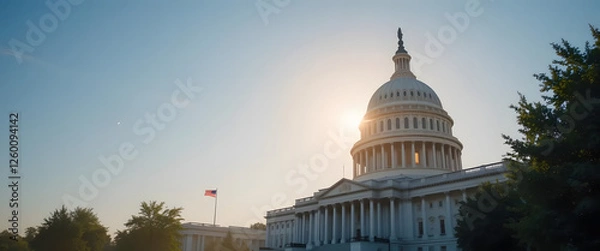 Obraz Sunrise over the u.S. Capitol building washington d.C. Architecture photography outdoor setting dynamic perspective government symbolism