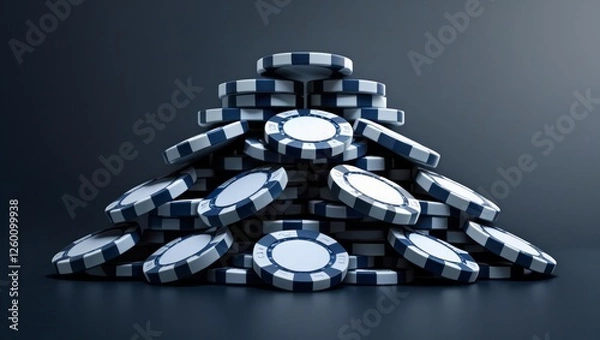 Obraz A stack of poker chips arranged in a pyramid shape, with detailed reflections and shadows.