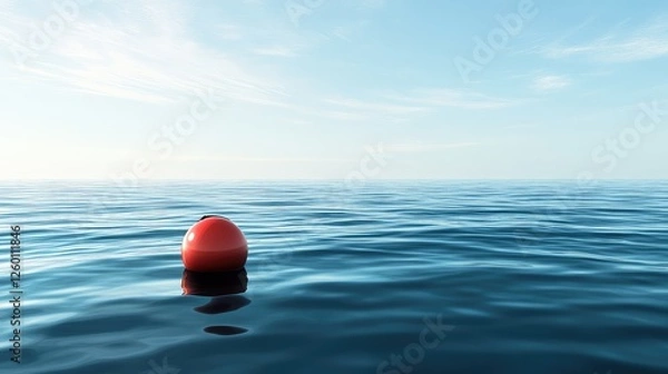 Fototapeta A buoy floating in calm waters, symbolizing safety support at sea.