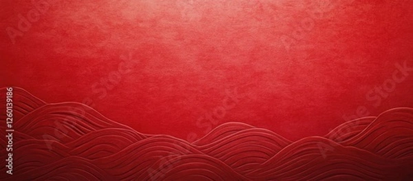 Obraz Elegant red textured background featuring subtle wave patterns in the lower section, ideal for Japanese New Year or vintage themed designs.