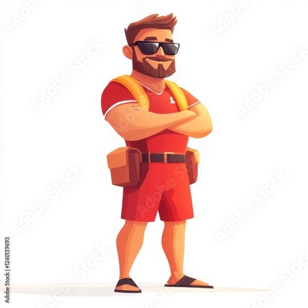 Obraz A confident lifeguard in a red uniform embodies summer vibes, ready to protect beachgoers with style and flair.