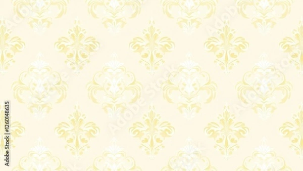 Fototapeta Elegant yellow damask pattern, repeating, background texture, digital pattern, vintage, classic, ornate, decorative, wallpaper, textile, fabric, surface pattern, design, graphic, illustration, floral.