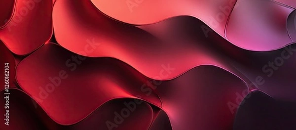 Fototapeta Smooth flowing lines in shades of red and pink blend seamlessly on a dark background creating a contemporary abstract textured design backdrop.