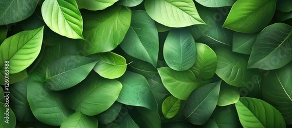 Fototapeta Lush green leaf texture with varying shades of green arranged in overlapping layers creating a vibrant natural background ideal for design.