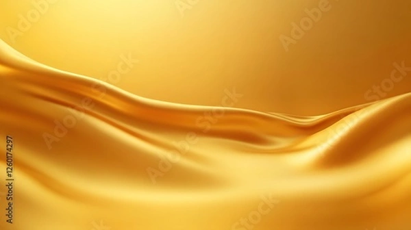 Fototapeta Golden fabric gently drapes creating soft flowing wave patterns