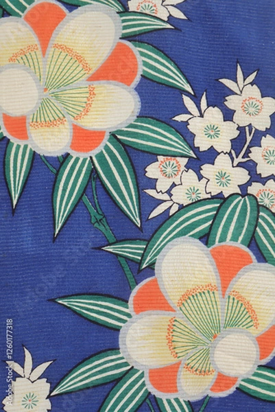 Obraz 花柄のアンティーク着物生地
