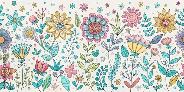 Fototapeta Floral Doodle Pattern Background for E-commerce Website Design