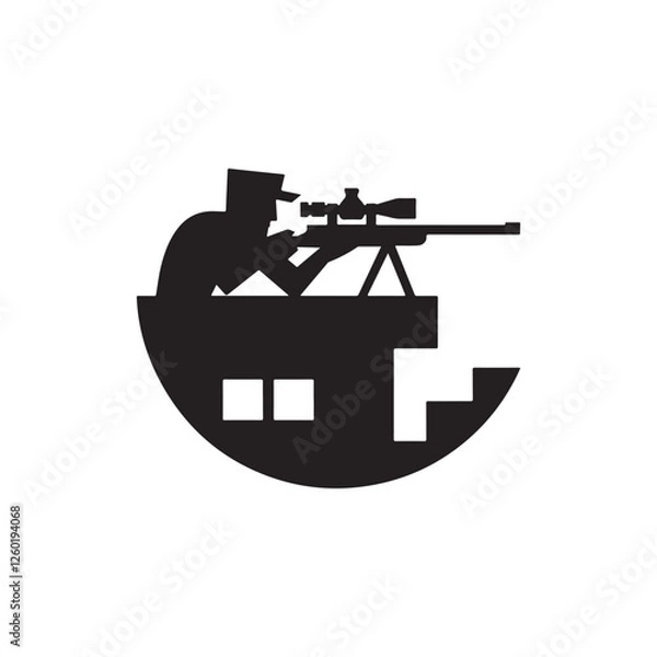 Fototapeta Sniper aiming from a rooftop
