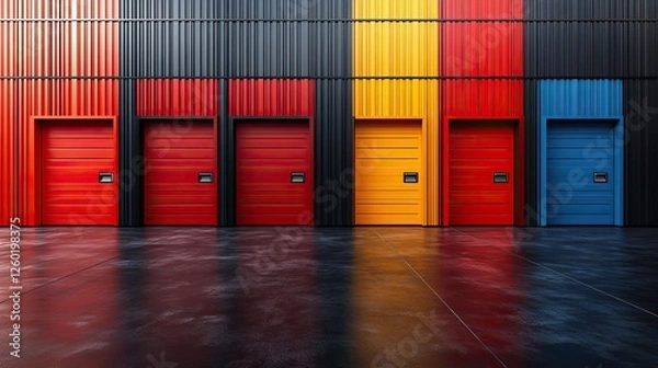 Obraz seven pieces of panoramic background patterns with horizontal lines and garage doors in various colors vector illustratio