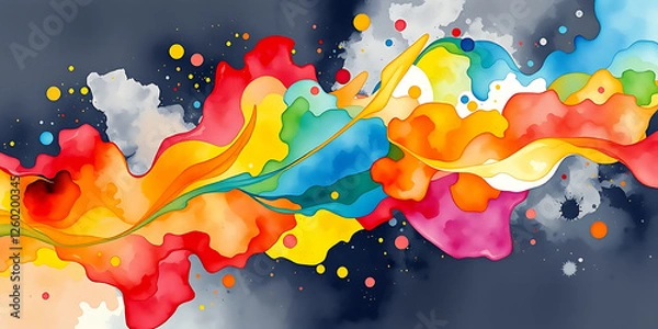 Fototapeta abstract ink watercolor splashes background green, rainbow color explosion of paint	