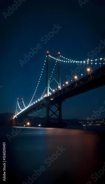 Fototapeta a nighttime view of a large suspension bridge.