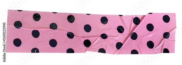 Obraz Crumpled torn pieces of pink background with black polka dots packing tape, adhesive sealing tape, sticky torn plastic on transparent background	
