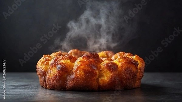 Fototapeta A side profile of a savory monkey bread, steam rising from its surface, isolated on a minimal background