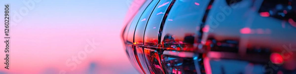 Fototapeta Reflective Spherical Object with Pink and Blue Illumination at Sunset