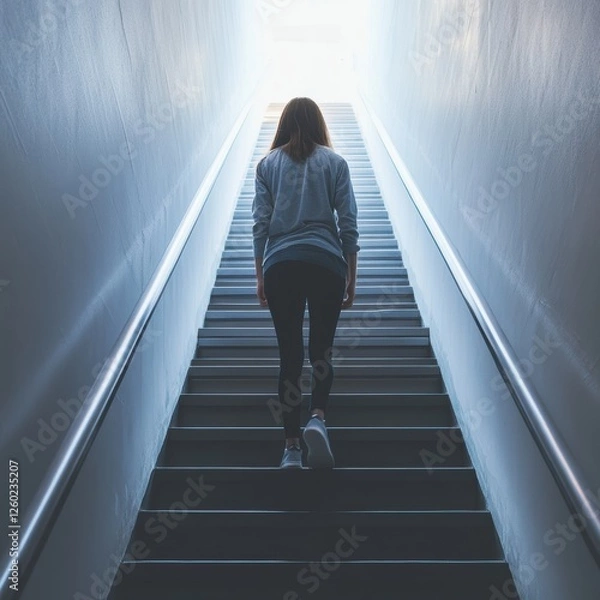 Fototapeta Climbing stairs urban setting photography bright light low angle journey of self-discovery