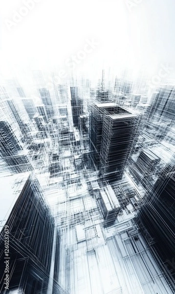 Fototapeta Abstract cityscape, futuristic architecture, aerial view, design, construction