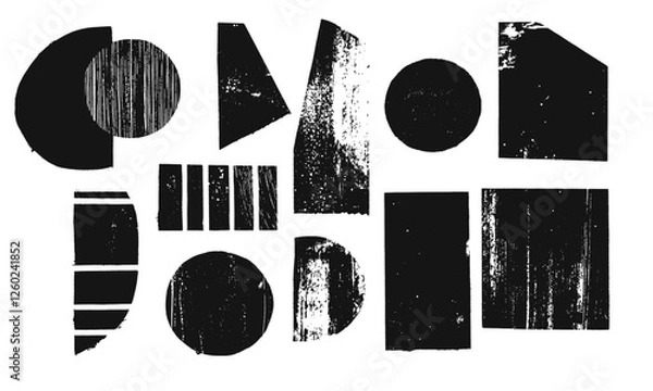 Fototapeta Linocut style organic and geometric shapes background texture pattern. Vector contemporary art, abstract art.