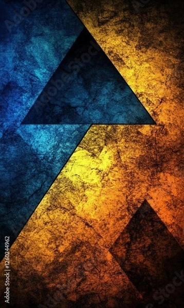 Fototapeta Blue & gold textured triangles abstract background design