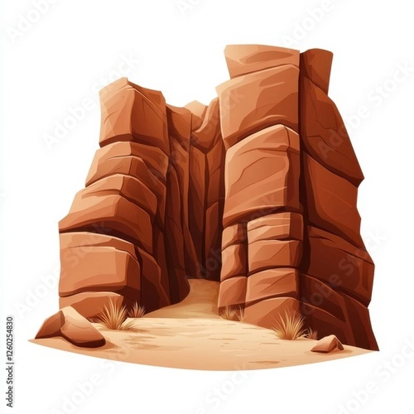 Fototapeta A stylized depiction of rocky cliffs with a sandy pathway, showcasing earthy tones and a natural, rugged landscape.