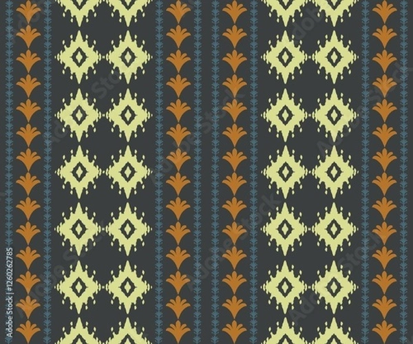 Fototapeta Vintage geometric mix ikat dark blue vertical pattern